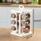 Porsima 1082 Kare Prizma Döner Standlı Döner Kapaklı 12'li Cam Baharatlık-Düzenleyici Organizer-Beyaz Cappuccino - 3