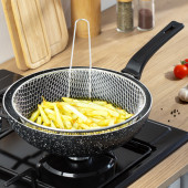 Porsima Yanmaz Yapışmaz Granit Fritöz Sepetli Cips Kızartma Wok Tava 2 Parça 28 Cm - 3