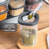 Porsima 1117 Standlı Kaydırmalı Kaşıklı 360° Döner Kapaklı Etiketli Baharatlık Seti - Erzak Saklama Kabı Antrasit - 3