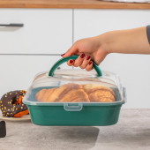 Porsima 1095 Yeşil Pasta Kek Börek Kabı - Taşıma çantası - Kilitli Fanus thumbnail 1