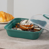 Porsima 1095 Yeşil Pasta Kek Börek Kabı - Taşıma çantası - Kilitli Fanus thumbnail 2