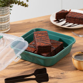 Porsima 1095 Yeşil Pasta Kek Börek Kabı - Taşıma çantası - Kilitli Fanus thumbnail 5