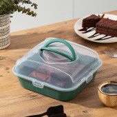 Porsima 1095 Yeşil Pasta Kek Börek Kabı - Taşıma çantası - Kilitli Fanus thumbnail 6