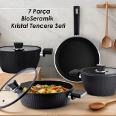 Lines L-5090 İndüksiyon Taban BioSeramik Kristal 7 Parça Tencere Seti - Siyah - 1
