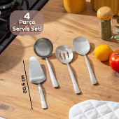 Porsima Sidney Paslanmaz Çelik Sos Servis Seti - Kürek Kepçe Kaşık Kevgir - 4 Parça - 2