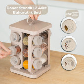 Porsima 1079 Kare Prizma Döner Standlı Döner Kapaklı 12'li Cam Baharatlık-Düzenleyici Organizer-Cappuccino - 1