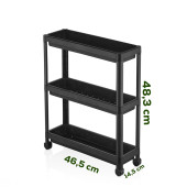 Porsima RAFTY-65-ECO-1 Tekerlekli 3 Katlı Düzenleyici - 46,5 x 14,5 x 48,3 cm Hareketli Raf - Siyah - 2