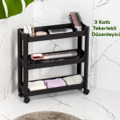 Porsima RAFTY-65-ECO-1 Tekerlekli 3 Katlı Düzenleyici - 46,5 x 14,5 x 48,3 cm Hareketli Raf - Siyah - 4