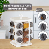 Porsima 1081 Kare Prizma Döner Standlı Döner Kapaklı 12'li Cam Baharatlık-Düzenleyici Organizer-Beyaz Antrasit - 1
