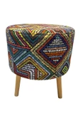 DTM HOME Desenli Etnik Ahşap Ayaklı Puf - 1