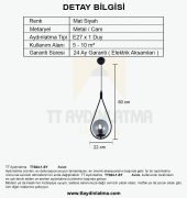 TT Aydınlatma TT024-1-SY  Mat Siyah Tekli Avize thumbnail 3