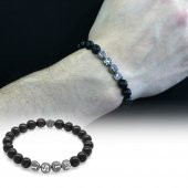 Nipora Gri Kaplangözü Metal Kombinli Kişiye Özel İsim Yazılı Küre Kesim Doğaltaş Bileklik thumbnail 4