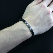 Nipora Gri Kaplangözü Metal Kombinli Kişiye Özel İsim Yazılı Küre Kesim Doğaltaş Bileklik thumbnail 5