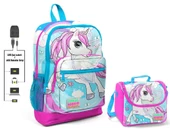 Coral High Mavi Unicorn Baskılı Okul Çantası ve Beslenme Çantası Seti - Kız Çocuk - USB Soketli thumbnail 1