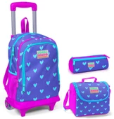 Coral High Pembe Kalp Kız Çocuk Çekçek Çanta Seti - Işıklı Tekerlekler thumbnail 1