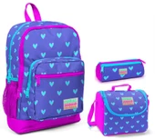 Coral High Mavi Kalp Baskılı Kız Çocuk 3'lü İlkokul Çanta Seti thumbnail 1