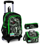 Coral High Yeşil Dinazor Erkek Çocuk Çekçek Çanta Seti - Işıklı Tekerlekler thumbnail 1