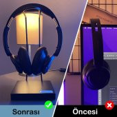 Mat Siyah Kaymaz Beyaz Tabanlı Askı Aparatlı Stant Kulaküstü Gaming Oyuncu Kulaklık Tutucu Standı - 2