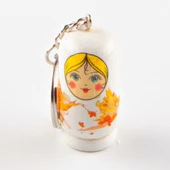 Ahşap Matruşka Bebek Anahtarlık Beyaz thumbnail 1