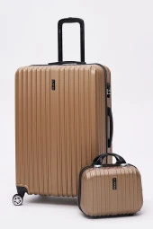 2'li Valiz Seti Elatae Valiz Büyük Boy ve Makyaj Gold 2'li Set thumbnail 1