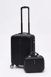 2'li Valiz Seti Elatae Valiz Kabin Boy ve Makyaj Siyah 2'li Set 1020 thumbnail 1