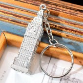 Gümüş 3D Big Ben Metal Anahtarlık İngiltere Londra Saat Kulesi - 3