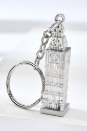 Gümüş 3D Big Ben Metal Anahtarlık İngiltere Londra Saat Kulesi - 7