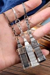 Gümüş 3D Big Ben Metal Anahtarlık İngiltere Londra Saat Kulesi - 10