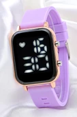 Kadın Lila Renk Kordon Rose Kasa Silikon Kordon Dijital Led Kol Saati ST-304099 - 5