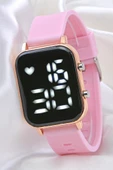 Kadın Toz Pembe Renk Silikon Kordon Rose Kasa Dijital Led Kol Saat ST-304101 - 5