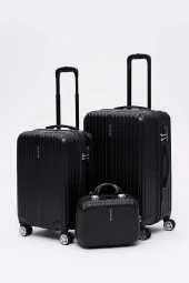 3'lü Valiz Seti Elatae Valiz Orta - Kabin Boy ve Makyaj Siyah 1020 thumbnail 1