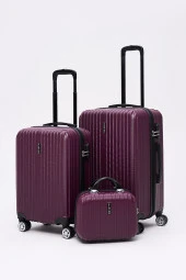 3'lü Valiz Seti Elatae Valiz Orta - Kabin Boy ve Makyaj Mor 1020 thumbnail 1