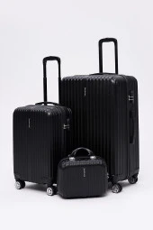3'lü Valiz Seti Elatae Valiz Büyük - Kabin Boy ve Makyaj Siyah 1020 thumbnail 1