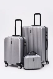 3'lü Valiz Seti Elatae Valiz Büyük - Kabin Boy ve Makyaj Gri 1020 thumbnail 1