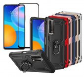 Huawei P Smart 2021 Kılıf Vega Yüzüklü Standlı Silikon + 5D Tam Ekran Cam - 1