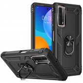 Huawei P Smart 2021 Kılıf Vega Yüzüklü Standlı Silikon + 5D Tam Ekran Cam - 2