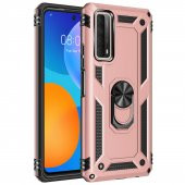 Huawei P Smart 2021 Kılıf Vega Yüzüklü Standlı Silikon + 5D Tam Ekran Cam - 4