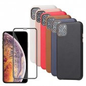 iPhone 11 Pro Max Kılıf Deri Dokulu Eyzi + Kırılmayan Nano Cam - 1
