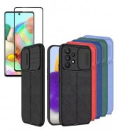 Samsung Galaxy A52 Kılıf Kamera Korumalı Deri Dokulu + 5d Nano Ekran Koruyucu - 1