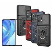 Xiaomi Mi 11 Lite Kılıf Silikon Yüzüklü Standlı Kamera Korumalı + Tam Ekran Koruyucu - 1