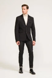 CEKMON Erkek Düğmeli İçi Astarlı Düz Renk Blazer Klasik Ceket - 1