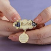 İsimli Gümüş Bebek İğnesi Dualı Nazar Boncuklu Maşallah Ayak İzli - 1