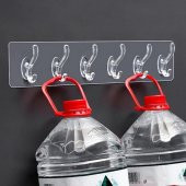 6lı Yapışkanlı Şeffaf Duvar Askısı Banyo Mutfak Düzenleyici Askı Pratik Kanca Askılık - 1