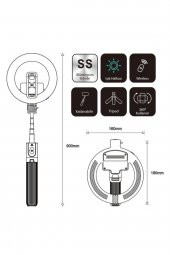 Siyah Bluetoothlu Tripodlu Led Lambalı Selfie Sopası Plbs-01 Storm-x - 3