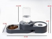 Miapet Köşeli Ayarlanabilir Hazneli Çelik Taslı Kedi-Köpek Mama Ve Su Kabı Seti 1000Ml Gri - 2