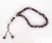 Tesbih Cam 8 mm Nazar Boncuklu Kötü göz kovucu el işi Mor Renk Hediyelik Hakiki Cam Tespih - 1