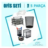 Gen-Of 5 Parça Ofis Seti Çöp Kovası + Metal Evrak Rafı+Masa Seti 3lü - 3