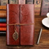 Yaprak Desenli Kahverengi Deri Defter - 1