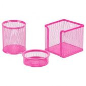 3 LÜ METAL KALEMLİK SETİ PERFORE PEMBE - 1