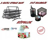3 KATLI METAL EVRAK RAFI + KALEMLİK SETİ + KÜP NOT KAĞIDI - 1